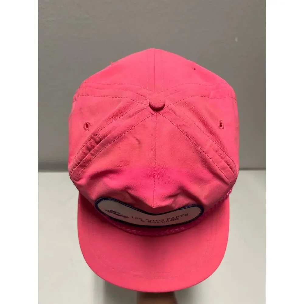 VTG 80s “169 Auto Parts & Salvage” Nylon Cap Neon Pink Hat Adjustable Strap back